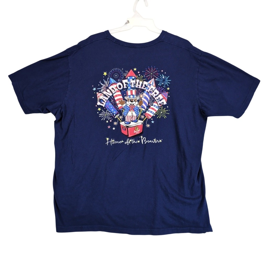 Buc-ee's Beaver Patriotic Fireworks Blue Graphic T-Shirt Mens 3X 2-Sided America